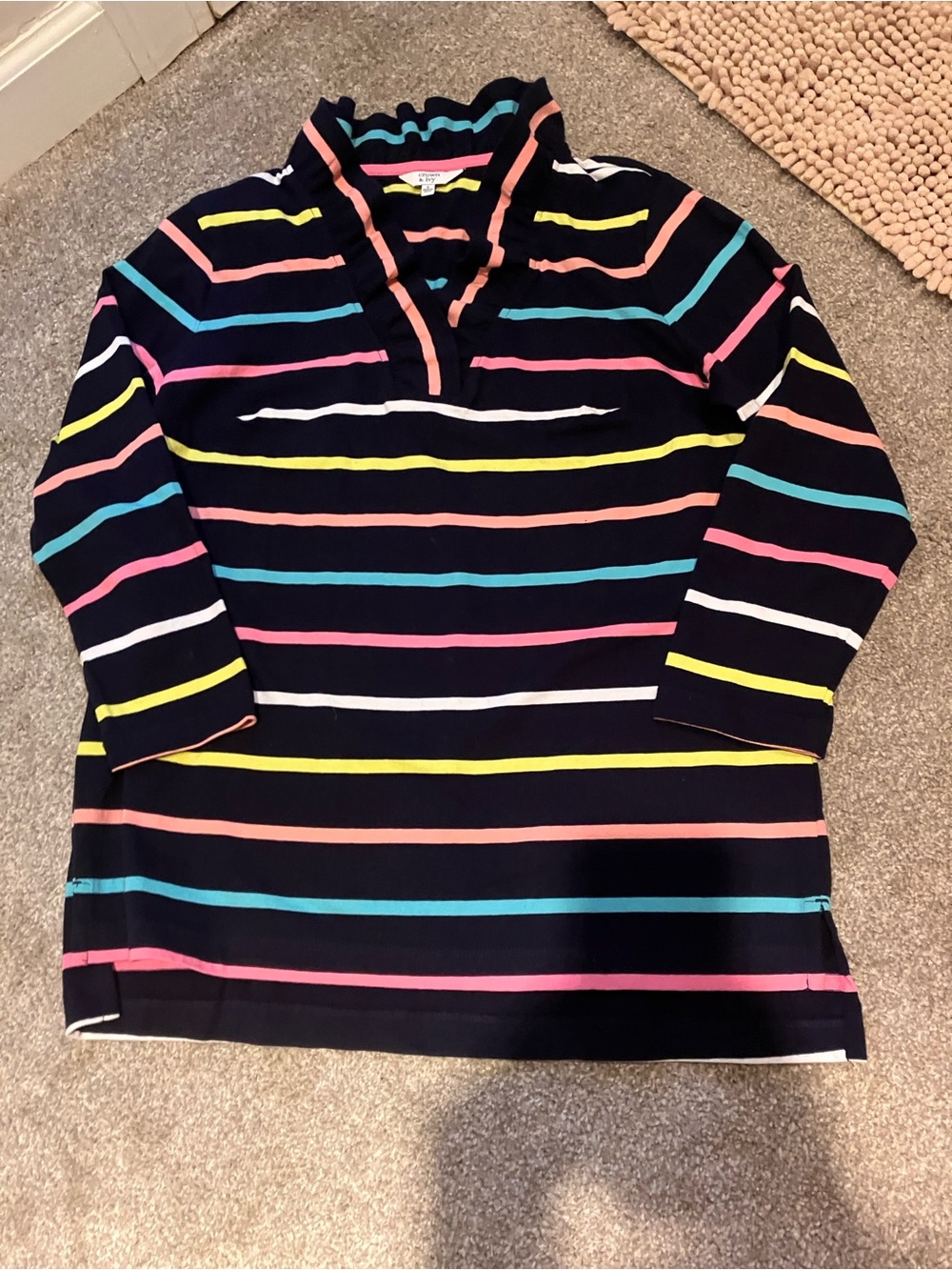 crown & ivy Navy Multi-Stripe Scoop Neck Sweater